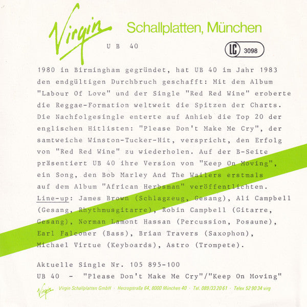 UB 40* : Please Don't Make Me Cry (7", Single)