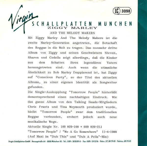 Ziggy Marley And The Melody Makers : Tomorrow People (7", Single)