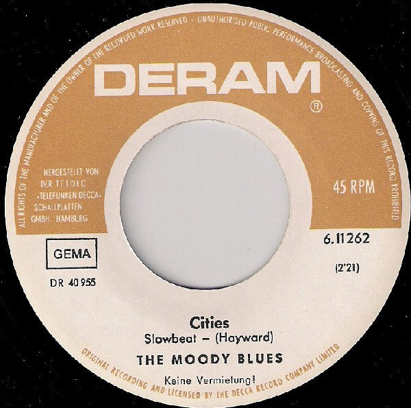 The Moody Blues : Nights In White Satin / Cities (7", Single, RE)