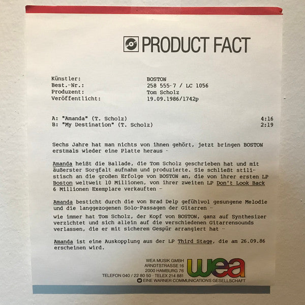 Boston : Amanda (7", Single)