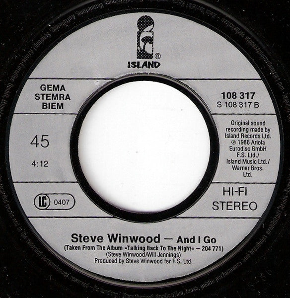 Steve Winwood : Higher Love (7", Single)
