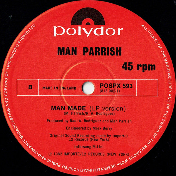 Man Parrish : Heatstroke (L.P. Version) c/w Man Made (L.P. Version) (12", Single)