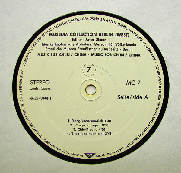 Liang Ming-Yüeh* : Musik Für Ch'in - China / Music For Ch'in - China (LP, Album)