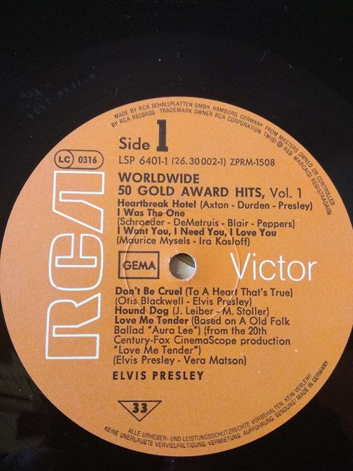 Elvis* : Worldwide 50 Gold Award Hits, Vol. 1 (4xLP, Comp, Mono, RE + Box)