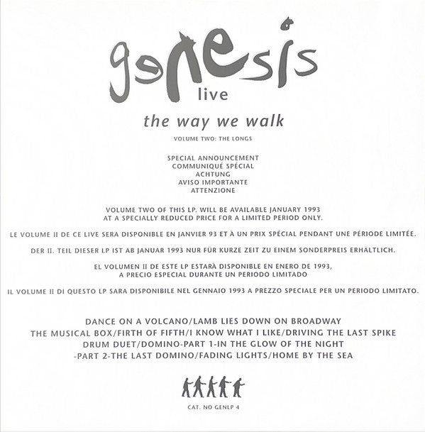 Genesis : Live / The Way We Walk (Volume One: The Shorts) (LP, Album, Son)