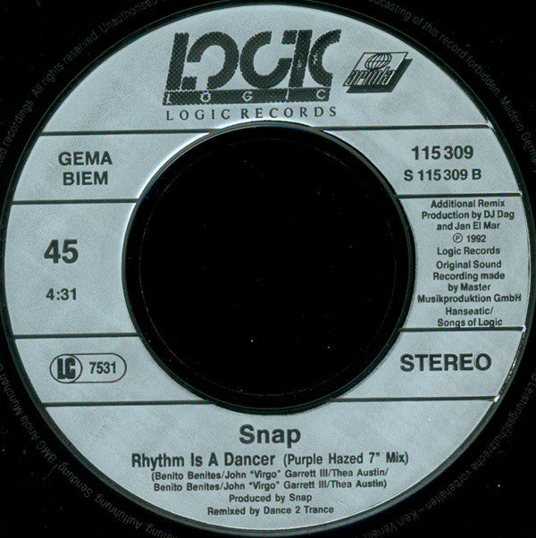 Snap! : Rhythm Is A Dancer (7", Single)