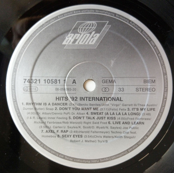 Various : Internationale Hits 92 (2xLP, Comp)