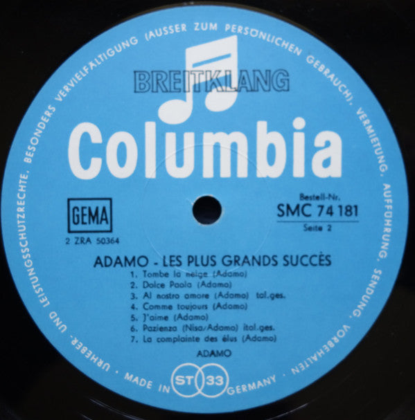 Adamo : Les Plus Grands Succès (LP, Comp)