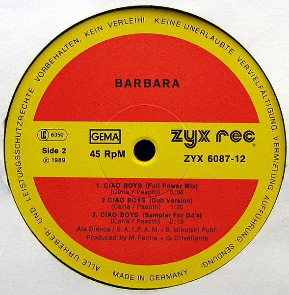 Barbara : Ciao Boys (12", Maxi)