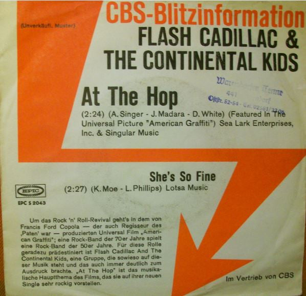 Flash Cadillac & The Continental Kids : At The Hop (7", Single, Promo)