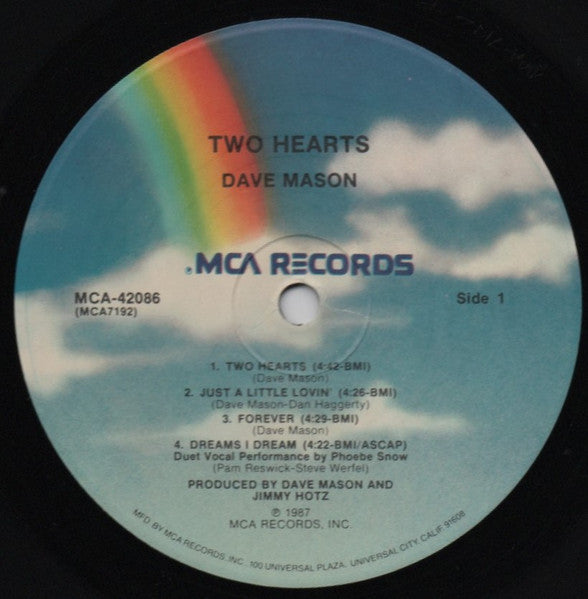 Dave Mason : Two Hearts (LP, Album, Pin)