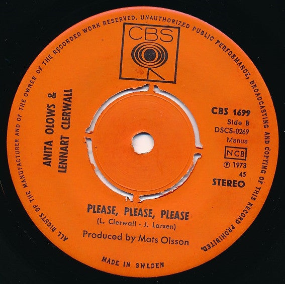 Anita Olows & Lennart Clerwall : Back To The Beach / Please, Please, Please (7", Single)