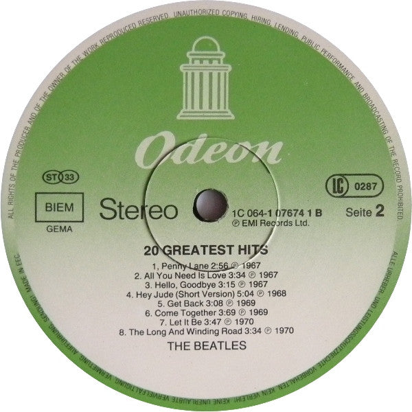 The Beatles : 20 Greatest Hits (LP, Comp, RE)
