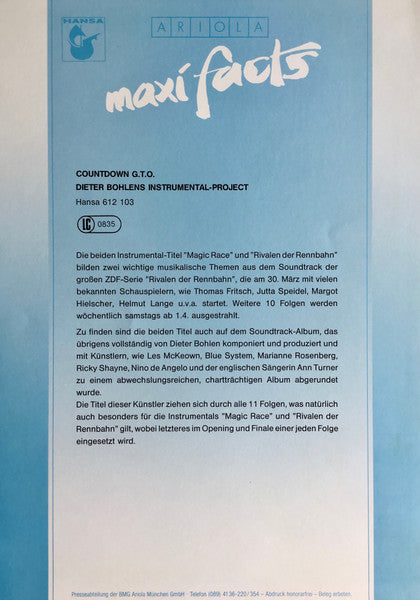 Countdown G.T.O. : Magic Race / Rivalen Der Rennbahn (12", Maxi)