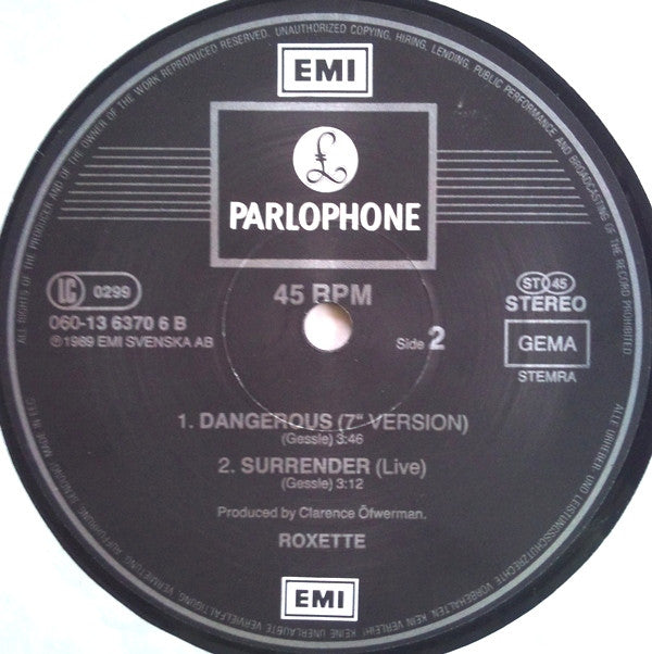 Roxette : Dangerous (Waste • Of • Vinyl • Mix) (12", Maxi)