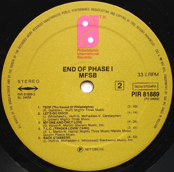 MFSB : End Of Phase I - A Collection Of Their Greatest Hits (LP, Comp)