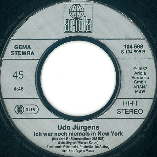 Udo Jürgens : Das Wünsch Ich Dir / Ich War Noch Niemals In New York (7", Single)