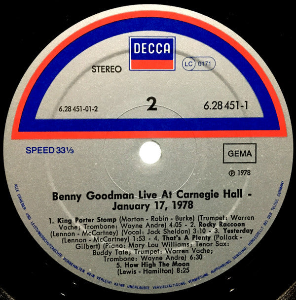 Benny Goodman : Live At Carnegie Hall 40th Anniversary Concert (2xLP)