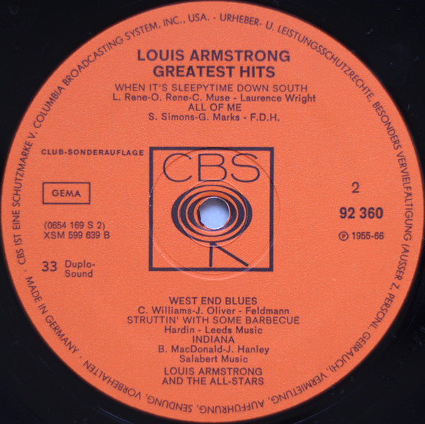 Louis Armstrong : Greatest Hits (LP, Comp, Club)