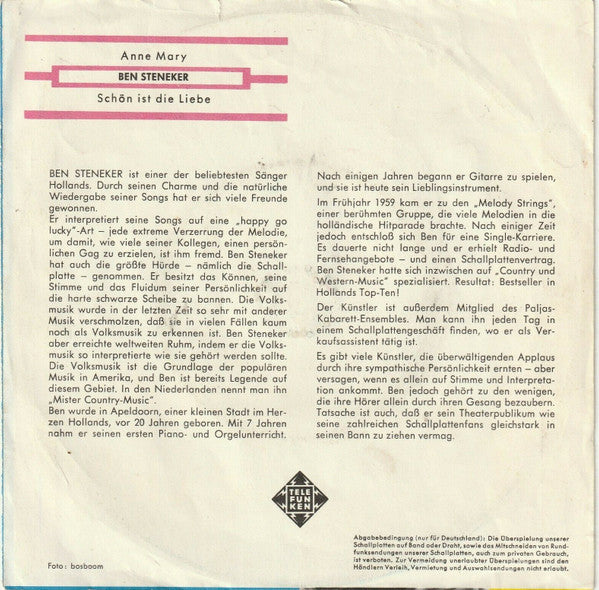 Ben Steneker : Anne Mary / Schön Ist Die Liebe (7", Single)