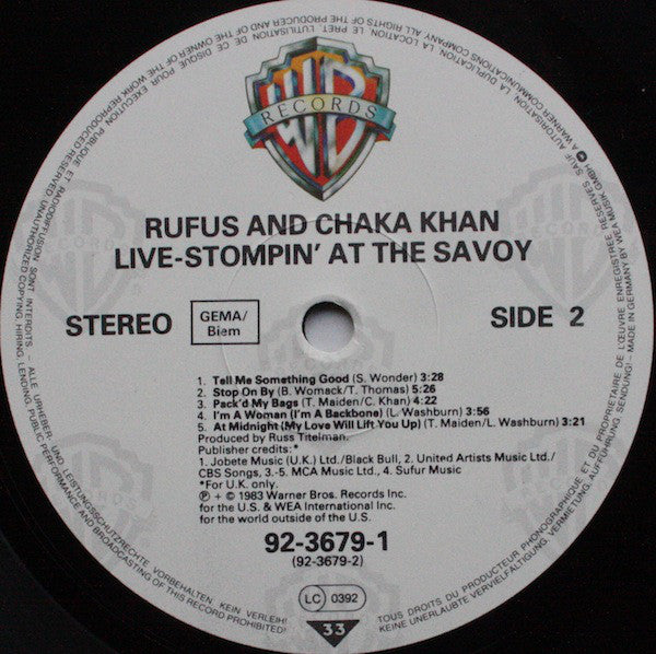 Rufus And Chaka Khan* : Live - Stompin' At The Savoy (2xLP, Album, Gat)