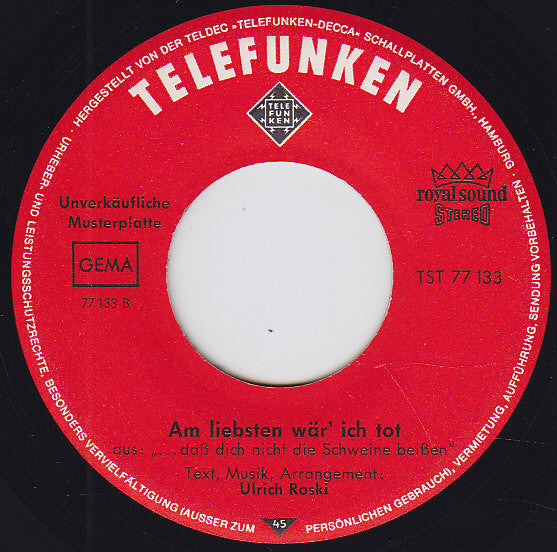 Ulrich Roski : Der Eimer / Am Liebsten Wär' Ich Tot (7", Single, Promo)