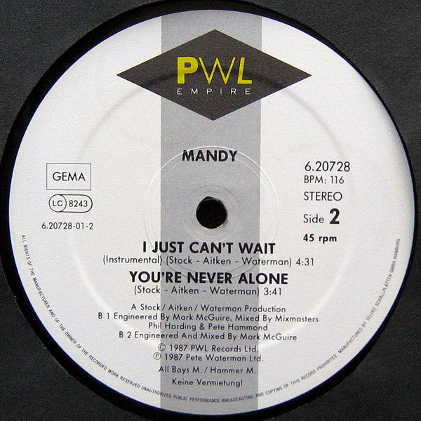 Mandy* : I Just Can't Wait ('The Cool And Breezy Jazz Version') (12")