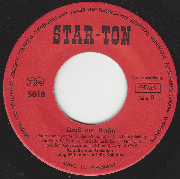 Bing Wittkamp Und Die Kakadus : Gruß Aus Hamburg (7", Single)