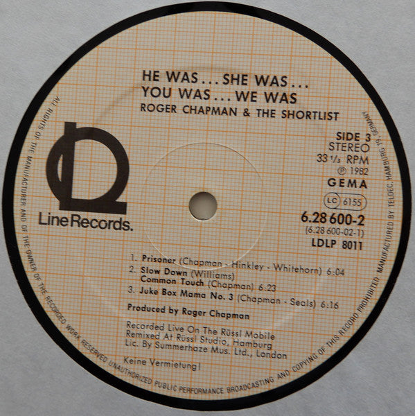 Roger Chapman And The Shortlist : He Was… She Was… You Was… We Was… (2xLP, Album, 3rd)