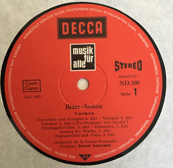 Orchestre de la Suisse Romande* : Bizet-Suiten Carmen L'Arlésienne (LP)
