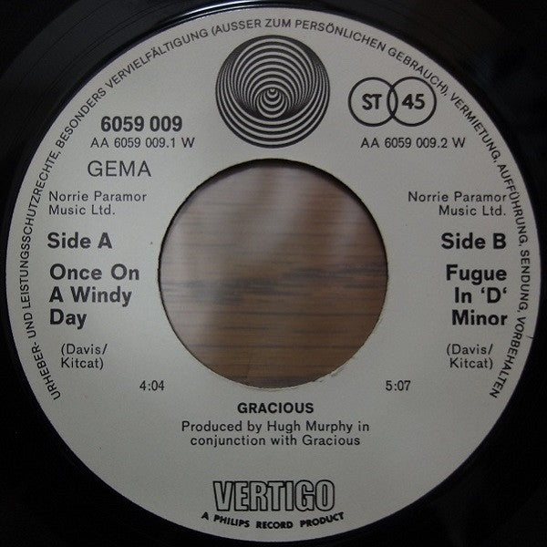 Gracious : Once On A Windy Day / Fugue In 'D' Minor (7", Single)