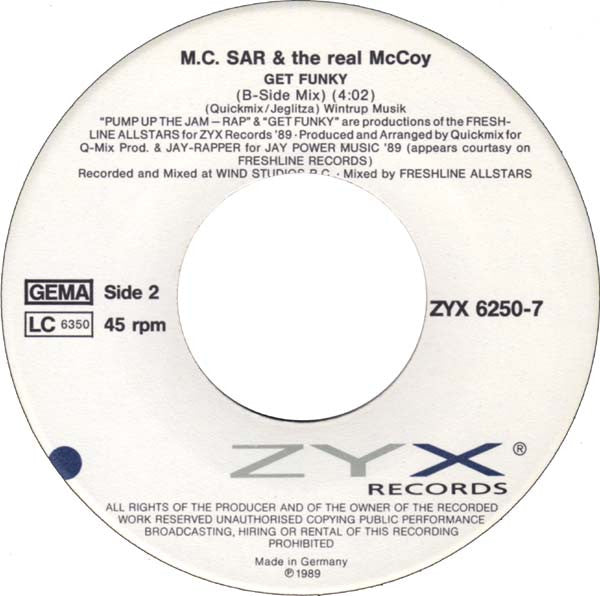 M.C.Sar & The Real McCoy* : Pump Up The Jam Rap (7", Single)