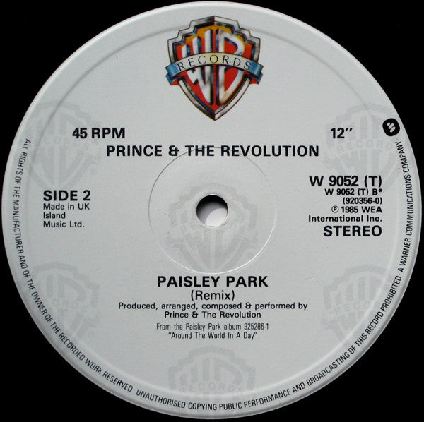 Prince & The Revolution* : Paisley Park (12", Single, PRS)