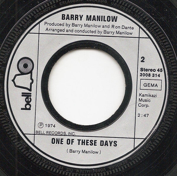 Barry Manilow : It's A Miracle / One Of These Days (7", Single)