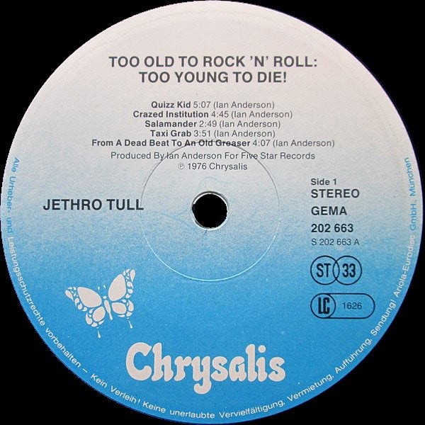 Jethro Tull : Too Old To Rock 'N' Roll: Too Young To Die! (LP, Album, RE, Gat)