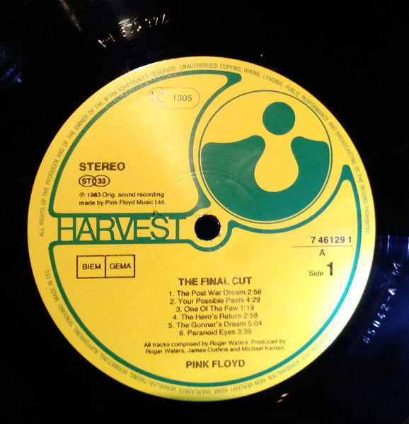 Pink Floyd : The Final Cut (LP, Album, M/Print, Gat)