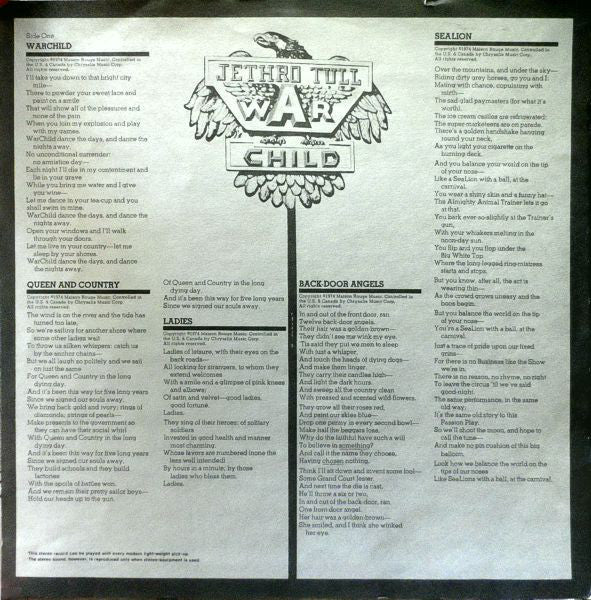 Jethro Tull : War Child (LP, Album, Gre)