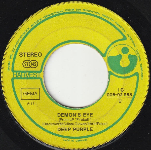 Deep Purple : Fireball (7", Single)