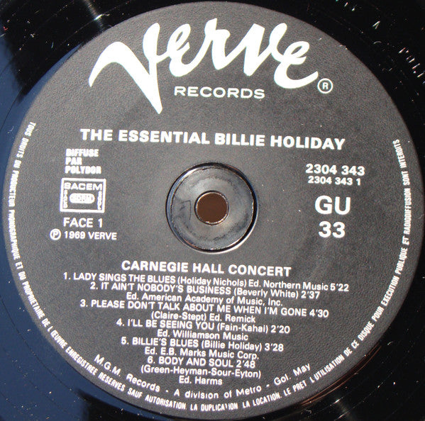 Billie Holiday : The Essential Billie Holiday - Carnegie Hall Concert (LP, Album, RE, Gat)