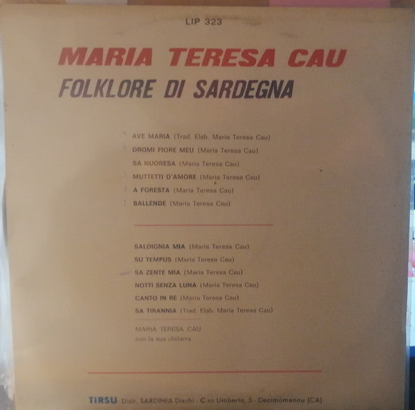 Maria Teresa Cau : Folklore Di Sardegna (LP)