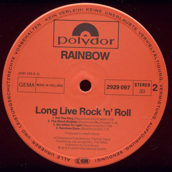 Rainbow : Long Live Rock 'N' Roll (LP, Album, RE)