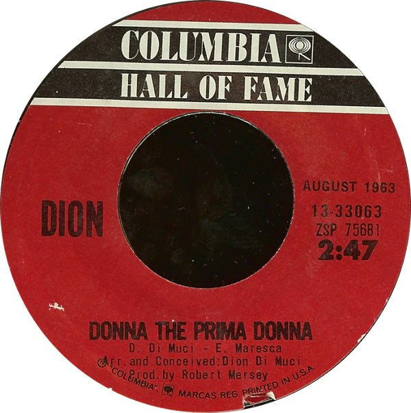 Dion (3) : Ruby Baby / Donna The Prima Donna (7", Single, Styrene, Ter)