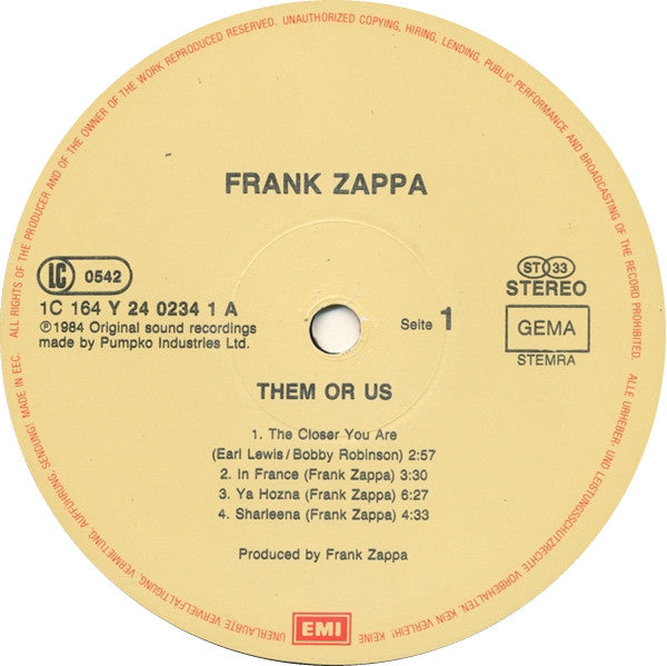 Zappa* : Them Or Us (2xLP, Album, Gat)