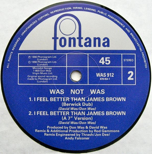 Was (Not Was) : I Feel Better Than James Brown (12", Single)