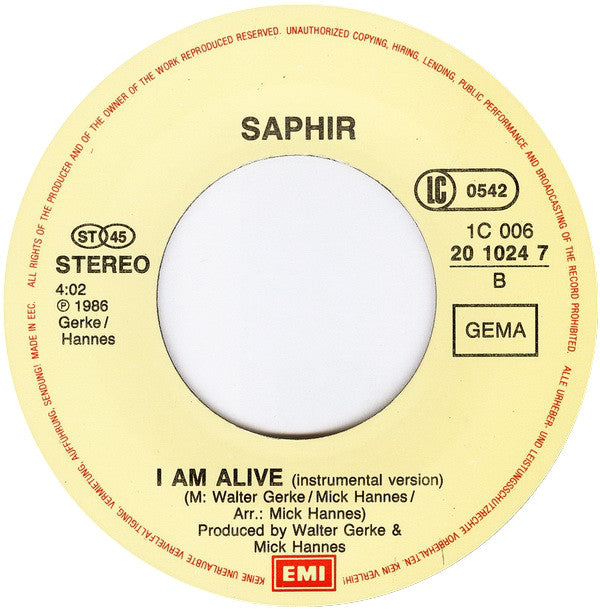 Saphir : I Am Alive (7", Single)