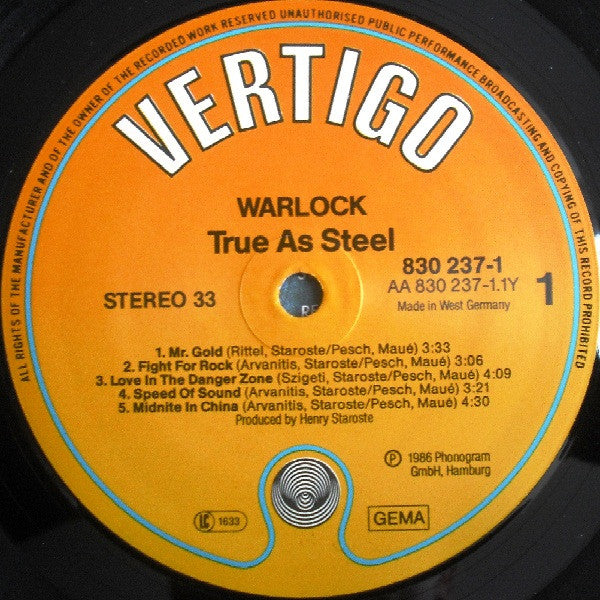 Warlock (2) : True As Steel (LP, Album)