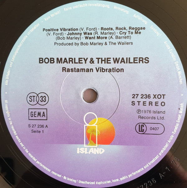 Bob Marley & The Wailers : Rastaman Vibration (LP, Album, RE, Gat)