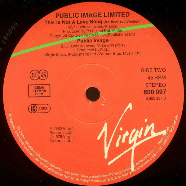 PiL* : This Is Not A Love Song (12", Single)