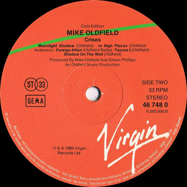Mike Oldfield : Crises (LP, Album, Clu)