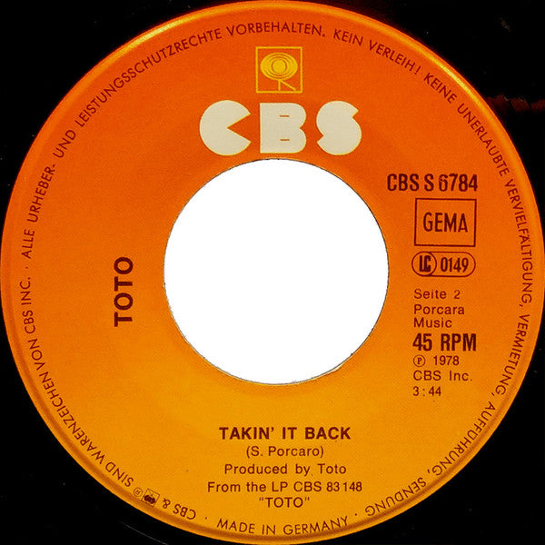 Toto : Hold The Line (7", Single)